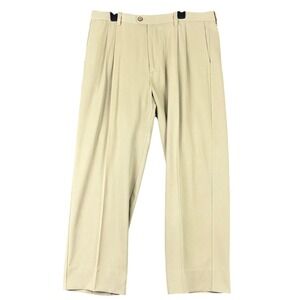 Tommy Bahama silk blend pleated dress pants men W36 L31 beige luxury soft resort